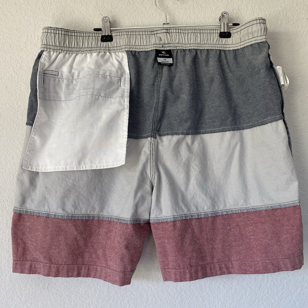 Rip Curl Men's Shorts Volley Fit Size‎ 34 Blue Red Gray Striped Surf Wear Board - Picture 14 of 16
